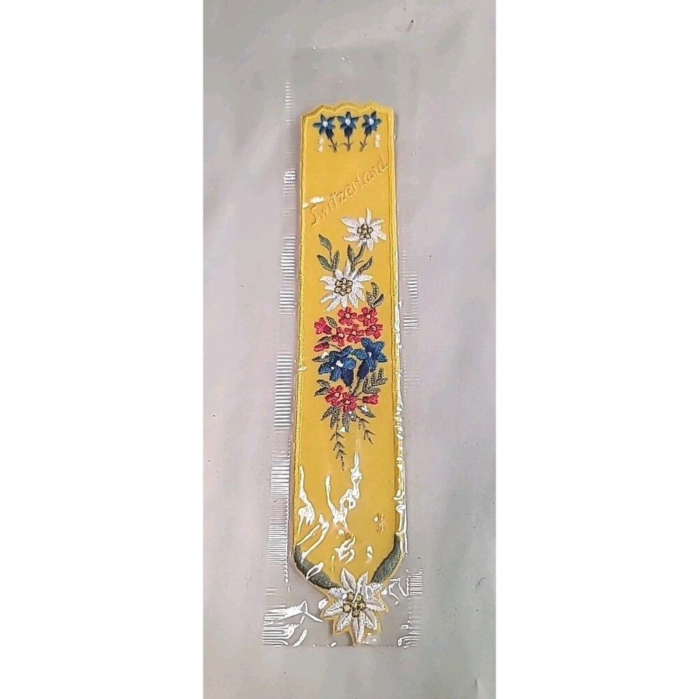 NEW NOS Vintage Switzerland Bookmark Embroidered Floral 7"